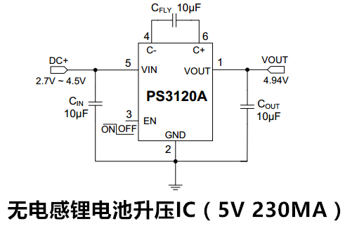 无电感锂电池升压IC（5V 230MA）PS3120A