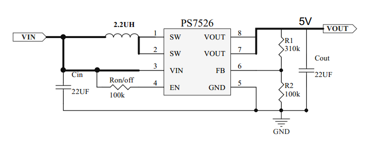 3V和3.7V，4.2V输入，输出5V2.4A同步整流升压芯片-PS7526