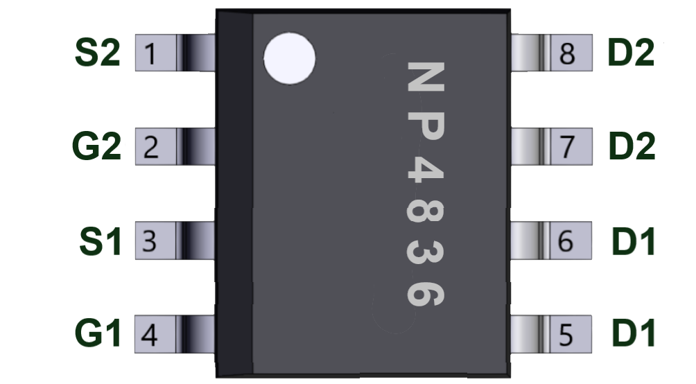 NP4836高VGS耐壓，獨立雙N溝道MOS