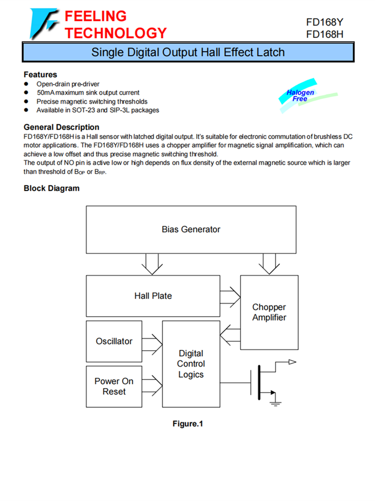 FD168Y/FD168H 单数字输出霍尔效应锁存器芯片