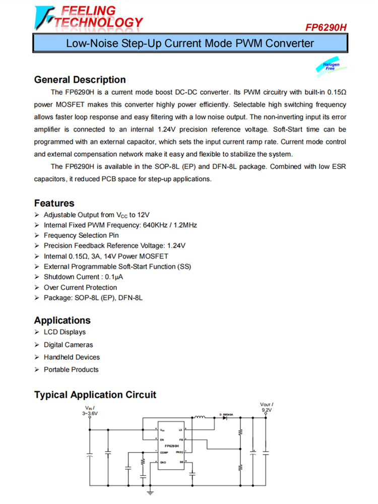 FP6290H 低噪声升压电流模式PWM转换器芯片