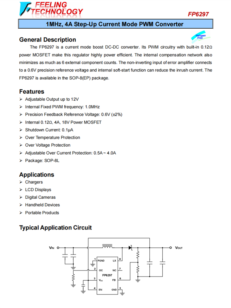 FP6297 1MHz，4A升压电流模式PWM转换器芯片