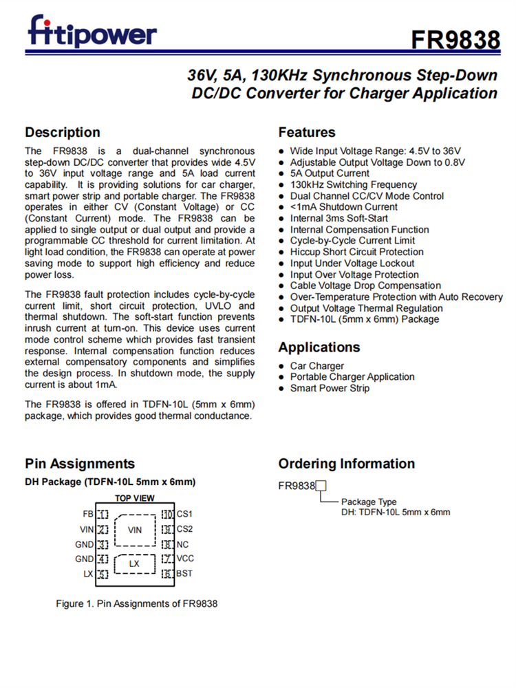 FR9838 36V 5A 同步降压DC/DC转换器