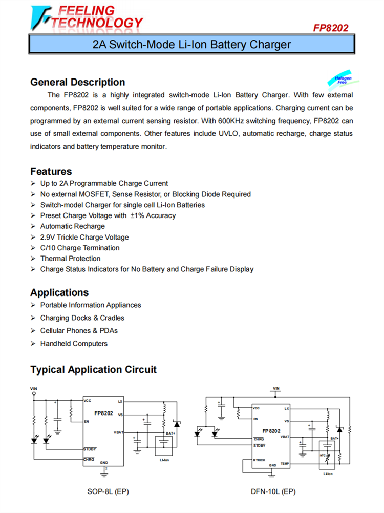 FP8202 2A开关模式的锂离子电池充电器芯片