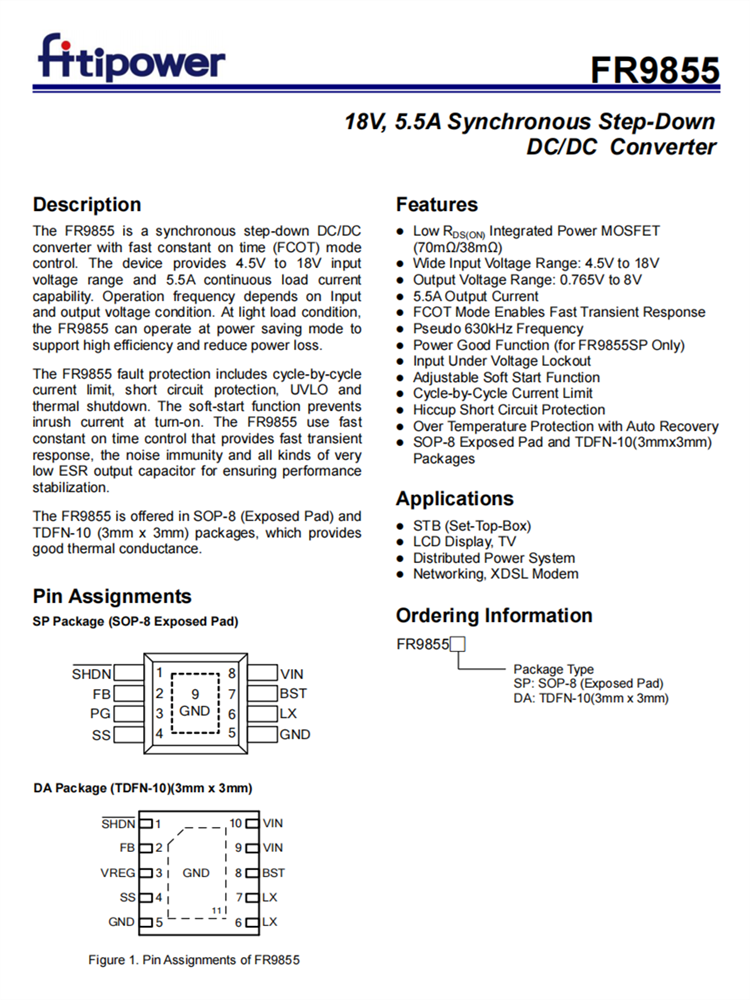FR9855 5.5A同步降压芯片 DC-DC转换器 百盛电子代理商