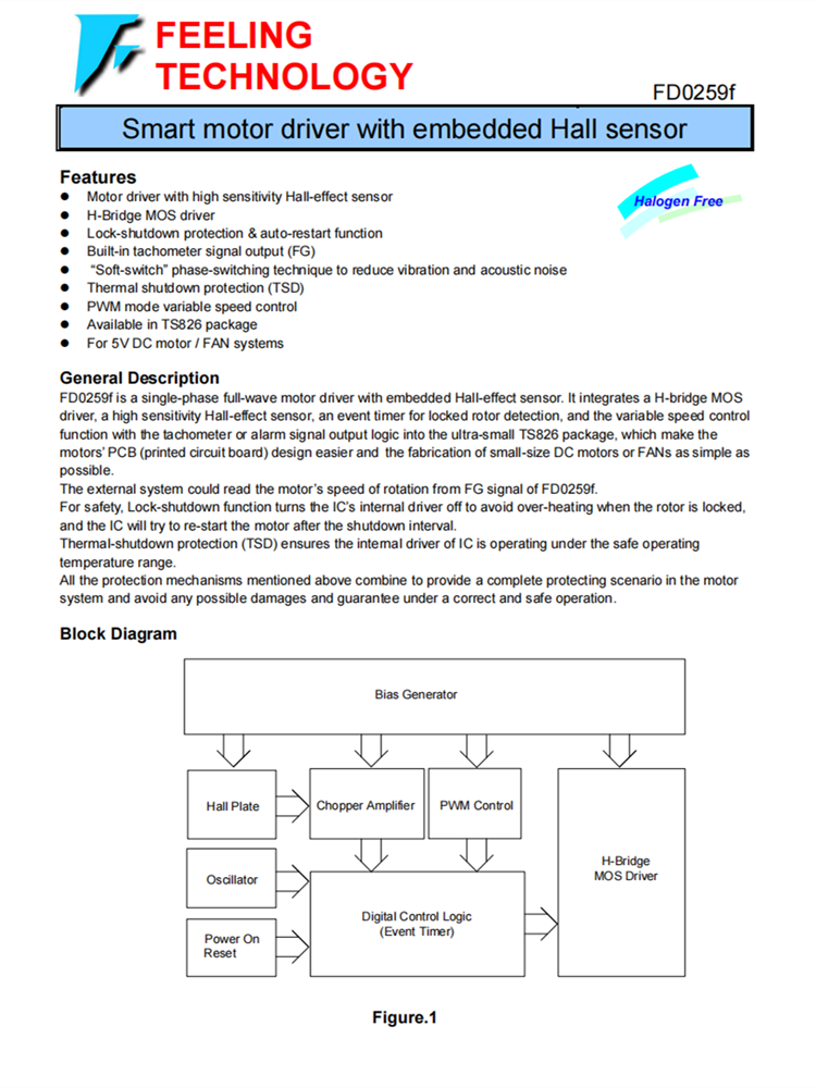 FD0259F 帶有嵌入式霍爾傳感器的智能電機驅動器芯片