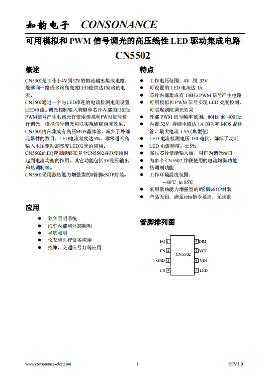 CN5502：宽电压范围恒流驱动，高效点亮高亮度LED