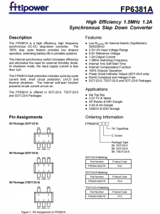 FP6381A 1.2A同步降压IC DC-DC变频器 SOT23-5 百盛电子代理商