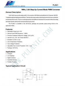 PL2621 SOT23-6L PWM升压DC/DC转换器