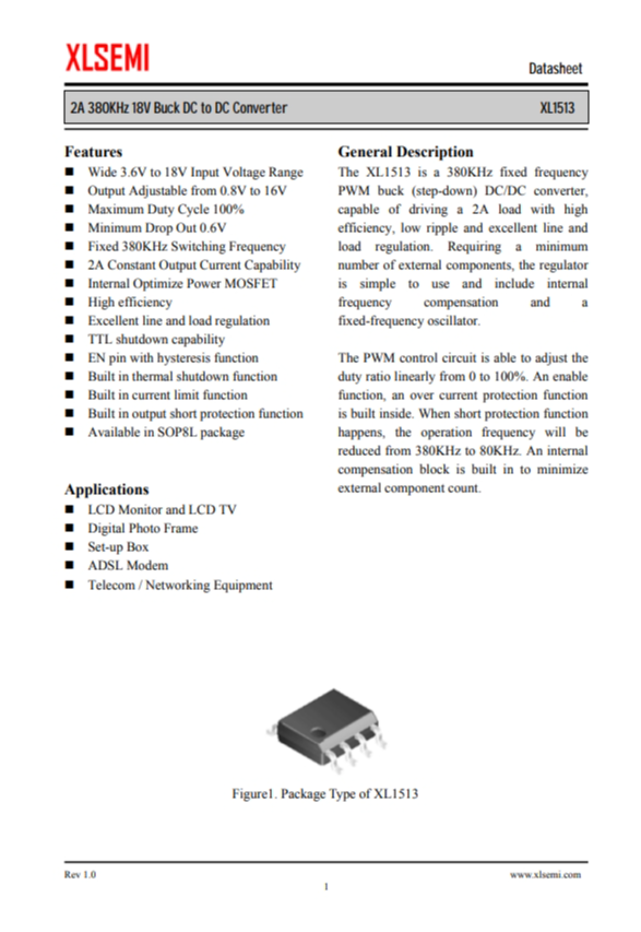 XL1513E1  2A 380KHz 18V 降压直流-直流转换器