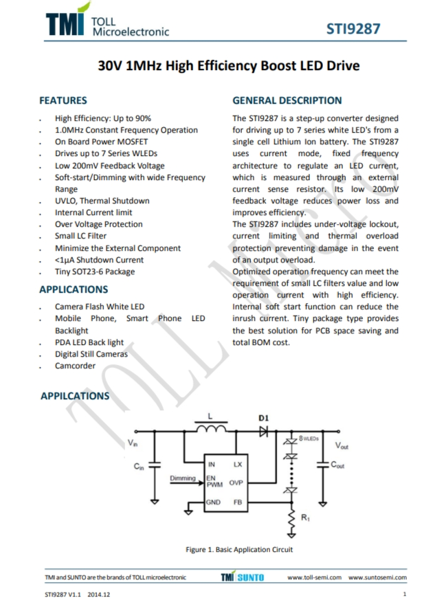 STI9287  30V 1MHz高效升压LED驱动