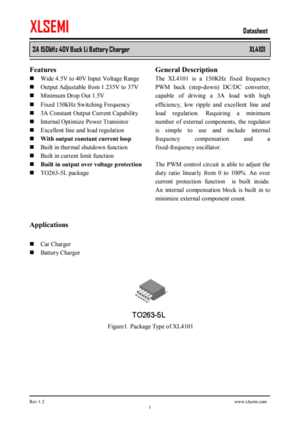 XL4101E1  3A 150kHz 40V 降压锂电池充电器