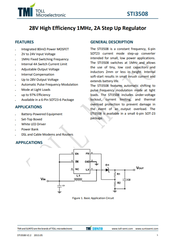 STI3508 28V、高效率、1MHz、2A陞壓穩壓器 STI3508 28V、高效率、1MHz、2A陞壓穩壓器