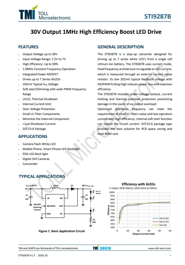 STI9287B   30V输出1MHz高效升压LED驱动