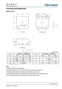 TMI31602H  5.5V、2.3MHz、2A衕步降壓型 採用小型DFN1.6x1.6-6封裝的轉換器