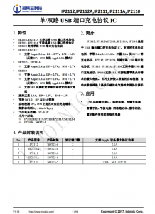 IP2112  單/雙路 USB 端口充電協議 IC