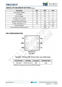 TMI31601F  1.5MHz、1.2A FPWM衕步降壓型 小型DFN1.6x1.6-6 Pa轉換器