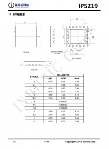 IP5219  2.1A 充电 2.4A 放电集成 TYPE_C 协议移动电源 SOC