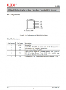 XL6008E1  400KHz 60V 3A开关电流升压/降压-升压/反相DC/DC转换器