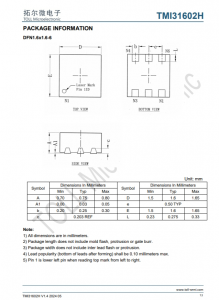 TMI31602H  5.5V、2.3MHz、2A衕步降壓型 採用小型DFN1.6x1.6-6封裝的轉換器