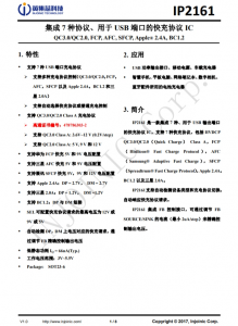 IP2161 集成 7 种协议、用于 USB 端口的快充协议 IC