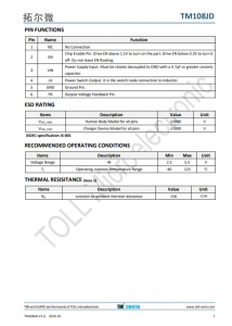 TM108JD   5.5V、1.5MHz、1A衕步降壓轉換器 輕載時具有省電模式