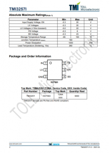 TMI3257I  800kHz、18V、2A衕步COT降壓型轉換器 採用小型 SOT563 封裝
