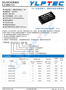 B2424S-2WR2  2W,定電壓輸入，隔離非穩壓單路輸齣