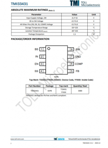 TMI33431  30V、2.5A衕步降壓型DC/DC轉換器 具有可調的軟啟動時間