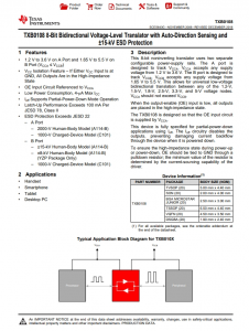 TXB0108RGYR   具有自動方曏感應和 +/-15kV ESD 保護的 8 位雙曏電壓電平轉換器