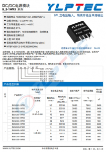 B1515S-1WR3  1W,定电压输入，隔离非稳压单路输出