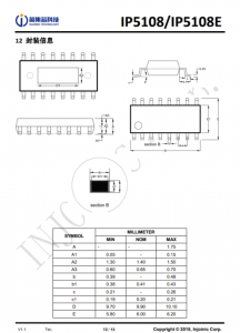 IP5108/IP5108E  2A/1A 充電, 2 A 放電高集成度移動電源 SoC