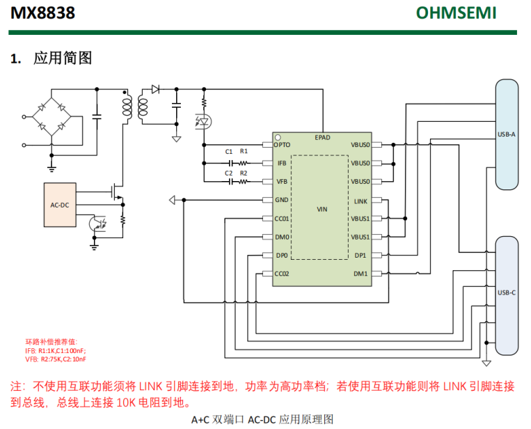 MX8838-1 支持互联 USB 双端口快充协议控制器MX8838