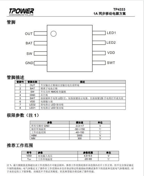 TP4333 TP4333同步升压放电效率高达93%支持涓流模式原装